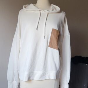 Loewe Beige Logo Leather Patch Cotton Hooded, Long Sleeve Sweatsh